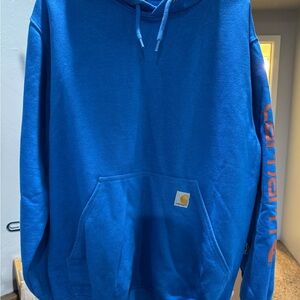 Carhartt Royal Blue Pullover Hoodie with Sleeve Logo